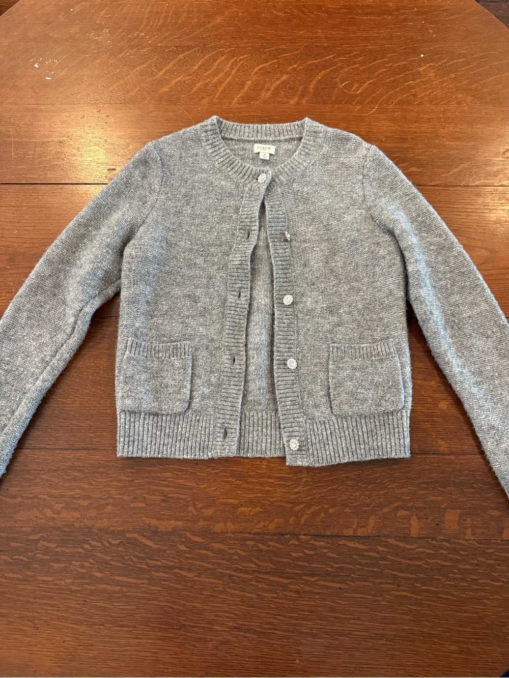 Classic Crewneck Grey Cardigan Sweater - Women's